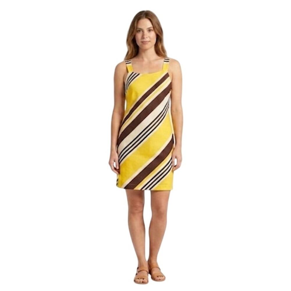 HM Striped Sleeveless Sheath Midi Dress Linen Blend Summer Office Large